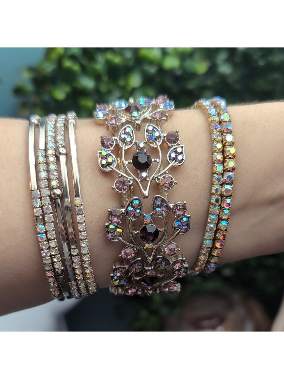 Dazzling AB Crystal Floral Bracelet Set